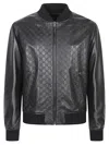 Gucci Men Gg Leather Bomber Jacket
