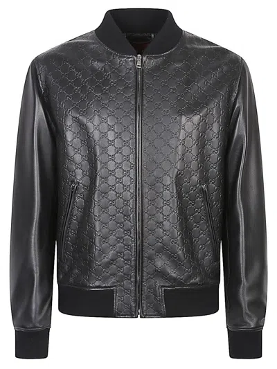 GUCCI GUCCI GG LEATHER BOMBER JACKET