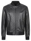 Gucci Men Gg Leather Bomber Jacket In Black