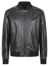 Gucci Men Gg Leather Bomber Jacket In Black