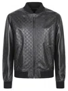 Gucci Men Gg Leather Bomber Jacket In Black