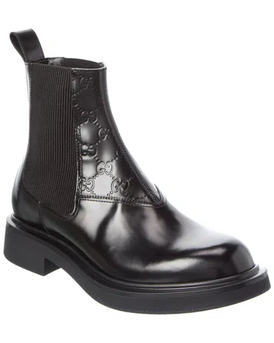 Gucci Herrenstiefelette Mit Gg Detail In Black