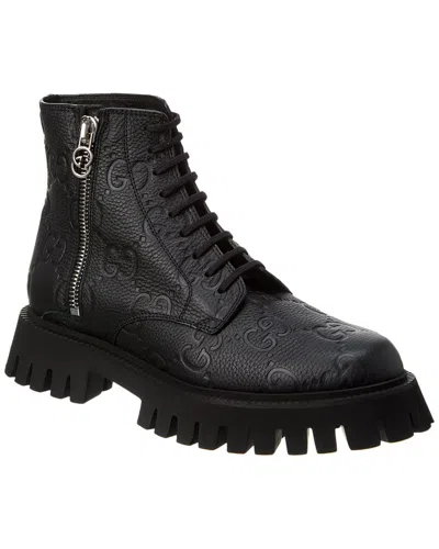 Gucci Gg Black Leather Ankle Boot Men