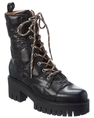 Gucci Gg Leather Bootie In Black