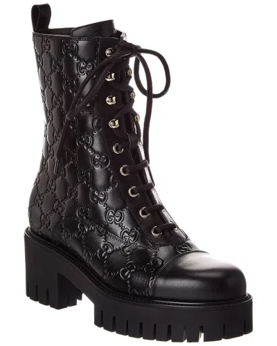 Gucci Gg Leather Bootie In Black