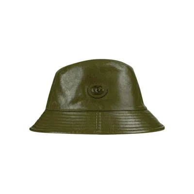 Pre-owned Gucci Gg Leather Bucket Hat 'dark Green' | Men's Size S