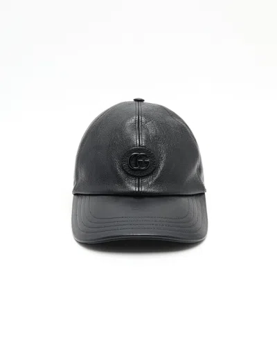 Gucci Gg Leather Cap In Black