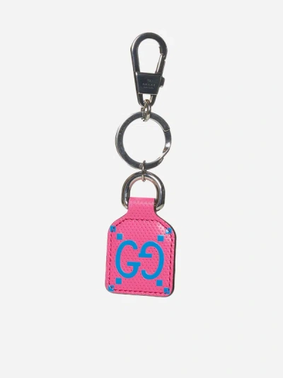 Gucci Gg Leather Tag Keyring In Pink