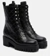 Gucci Gg Leather Lace-up Boots In Black