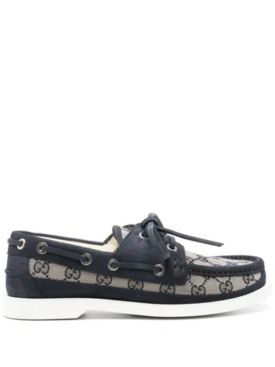 Gucci Gg Supreme Canvas Boat Shoes In Blue