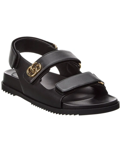Gucci Gg Leather Sandal In Black