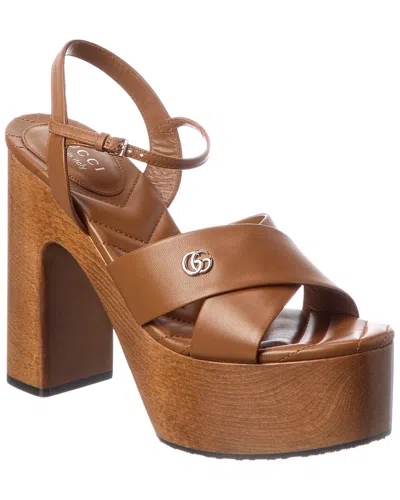 Gucci Gg Leather Sandal In Brown