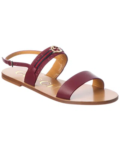 Gucci Gg Leather Sandal In Burgundy