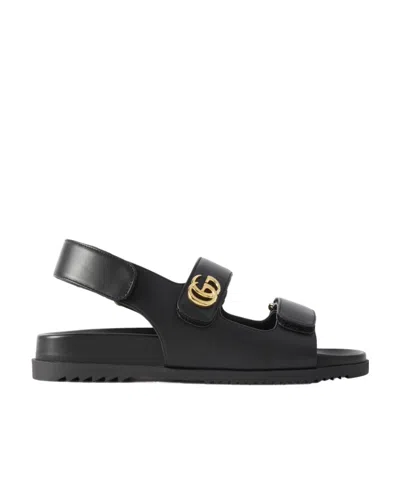 Gucci Moritz Gg Leather Sandals In Black