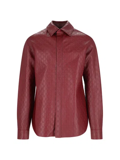 Gucci 'gg' Leather Shirt In Red