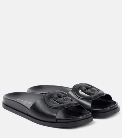 Gucci Pantoletten Gg Aus Leder In Schwarz
