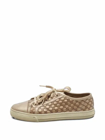 Pre-owned Gucci Gg Leather Sneakers In Gold