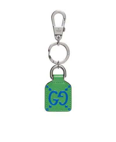 Gucci Gg Leather Tag Keyring In Green