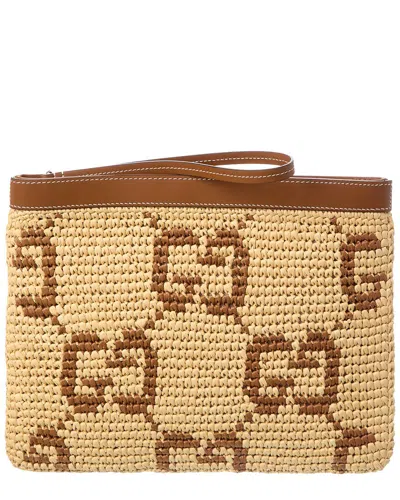 Gucci Gg Leather-trim Pouch In Brown