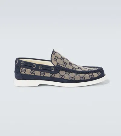Gucci Gg Leather-trimmed Canvas Boat Shoes In Multicoloured