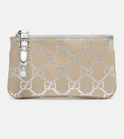 Gucci Gg Leather-trimmed Pouch In Nude