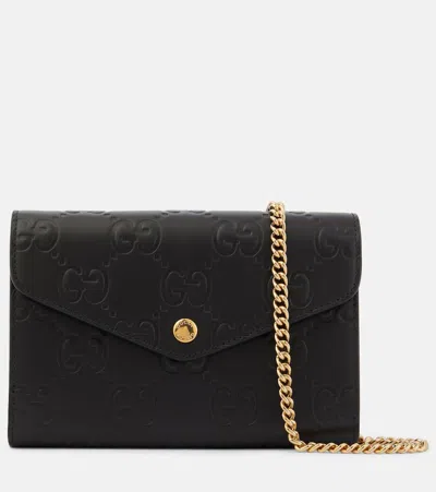 Gucci Gg Leather Wallet On Chain In Black