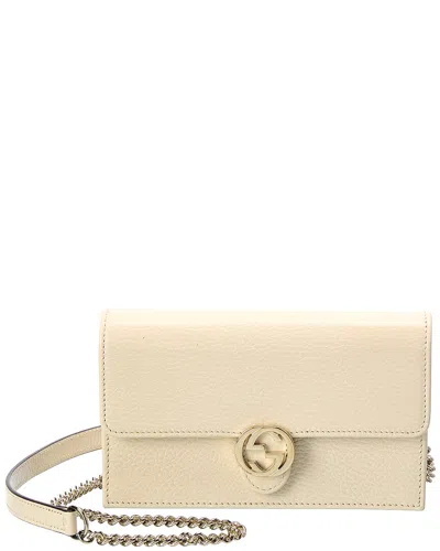 Gucci Gg Leather Wallet On Chain In White