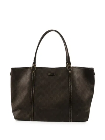 Pre-owned Gucci Gg Leather-trim Tote Bag In Brown