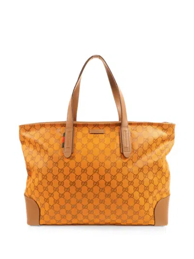 Pre-owned Gucci Gg Leather-trim Tote Bag In Orange