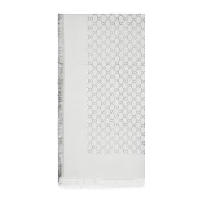 Gucci Gg Leggero Lurex Cashmere Scarf Women In White