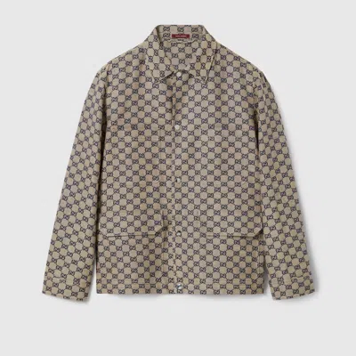 Gucci Gg Linen Blend Canvas Jacket In Beige