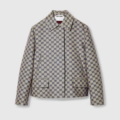 Gucci Gg Linen Blend Canvas Jacket In Neutral