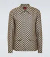 Gucci Mens Monogram-print Four-pockets Regular-fit Linen-blend Jacket Oatmilk Blue In Blue