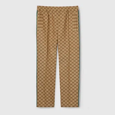Gucci Gg Linen Blend Canvas Jogging Trouser In Brown