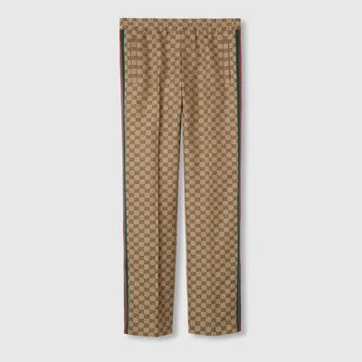 Gucci Gg Linen Blend Canvas Jogging Pant In Brown