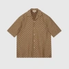 Gucci Gg Linen Blend Canvas Shirt In Brown