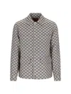 Gucci Mens Monogram-print Four-pockets Regular-fit Linen-blend Jacket Oatmilk Blue In Beige
