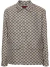 Gucci Mens Monogram-print Four-pockets Regular-fit Linen-blend Jacket Oatmilk Blue In Beige