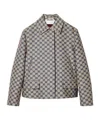 Gucci Gg Linen Blend Jacket In Beige And Blue