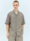 Gucci Mens Oatmilk Blue Monogram-pattern Regular-fit Linen-blend Shirt In Beige