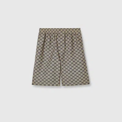 Gucci Gg Linen Blend Shorts In Oatmilk/blue