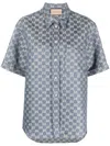 Gucci Gg Linen Jacquard Shirt In Blue