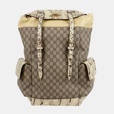Pre-owned Gucci Gg Logo Backpack In Beige