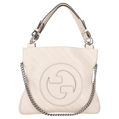 Pre-owned Gucci 'gg' Logo Blondie Small Leather Tote Bag In Sand