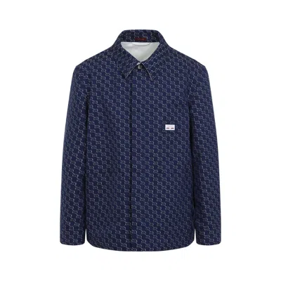 GUCCI GUCCI GG LOGO BLUE COTTON SHIRT