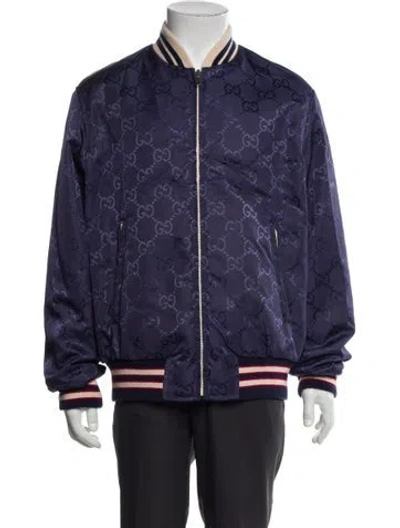 Pre-owned Gucci Gg Logo Bomber Jacket In Blue
