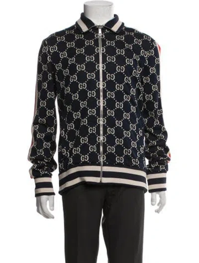 Pre-owned Gucci Gg Logo Bomber Jacket In Blue