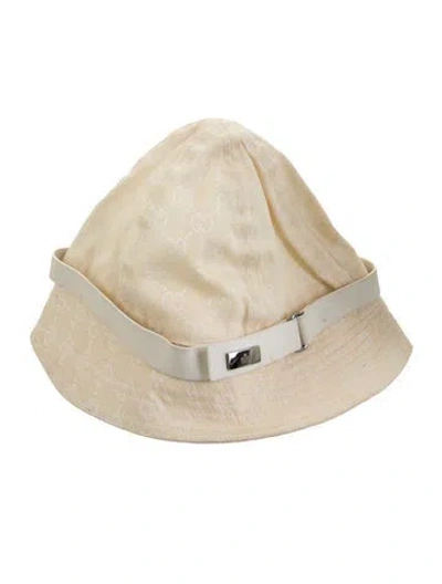Pre-owned Gucci Gg Logo Bucket Hat In White