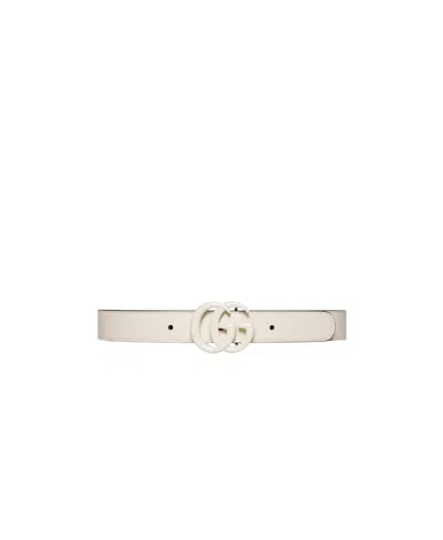 Gucci Gg Logo-buckle Leather Belt In White