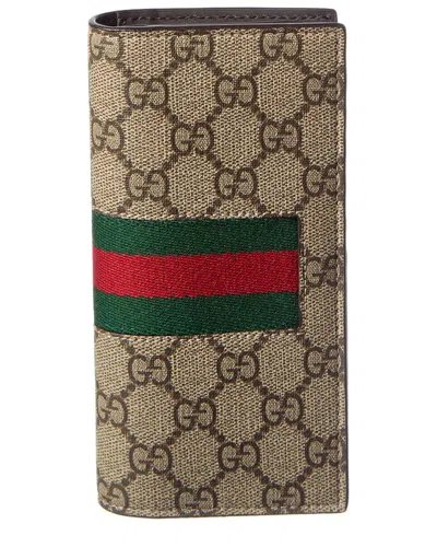 Gucci Gg Logo Canvas & Leather Zip Around Wallet In Brown